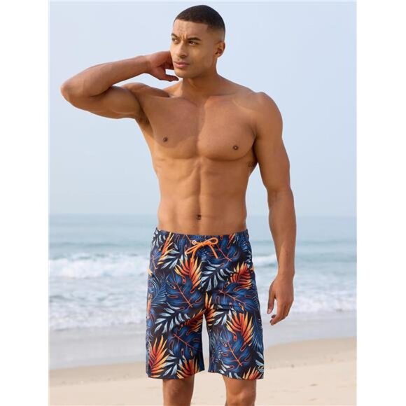 2 in 1 Men's Swim Trunks 9 with Zipper Pockets Bathing Suit Built-in Beach Short - Picture 2 of 6